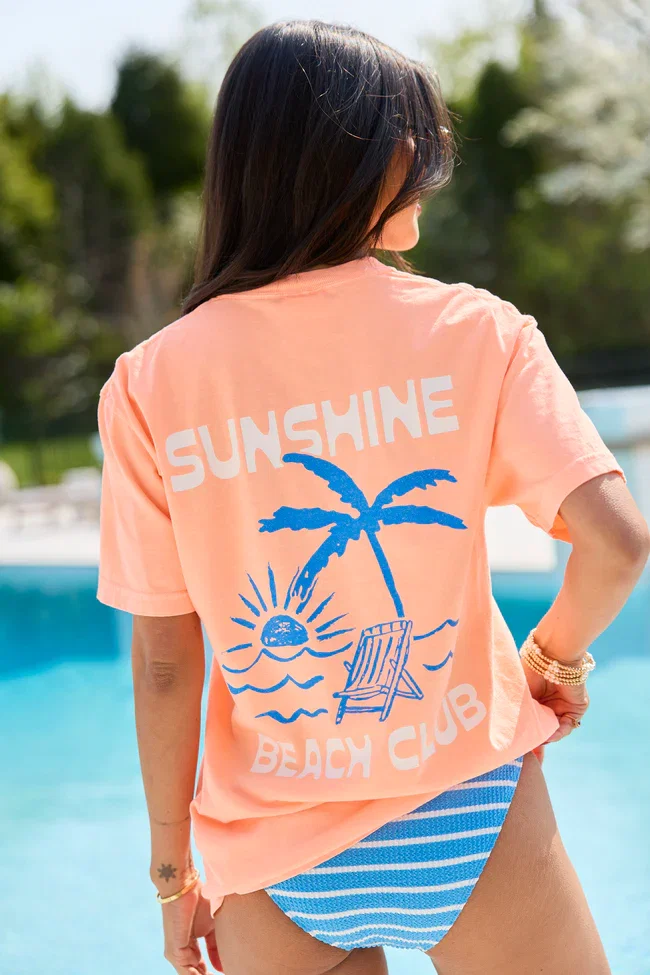 Image of Sunshine Beach Club Neon Orange Comfort Colors Graphic Tee