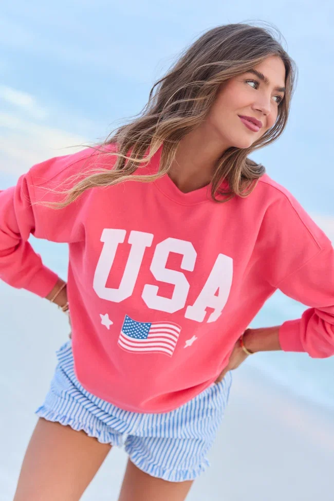Image of Athletic USA Flag Light Red Graphic Sweatshirt