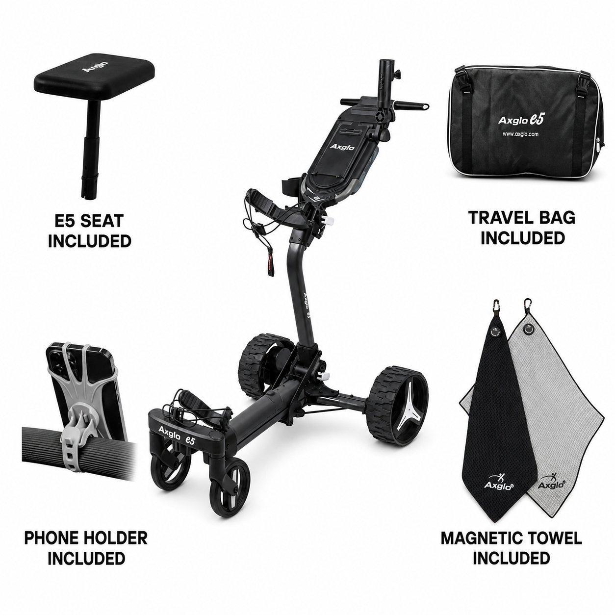Axglo E5 Follow Me Extended Range Electric Golf Trolley Package