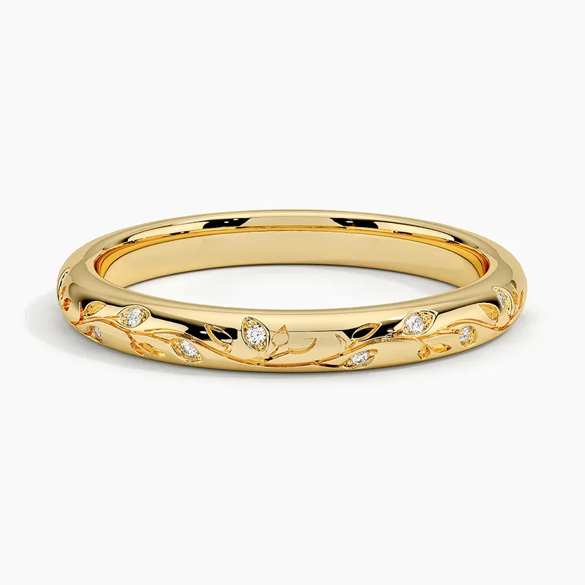 Image of 14K Yellow Gold Verdure Engraved Diamond Ring