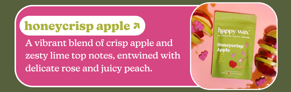 honeycrisp apple: A vibrant blend of crisp apple and zesty lime top notes, entwined with delicate rose and juicy peach.
