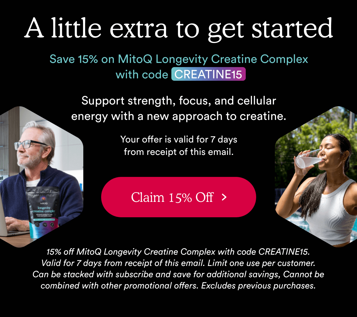 Save 15% on MitoQ Longevity Creatine Complex with code CREATINE15