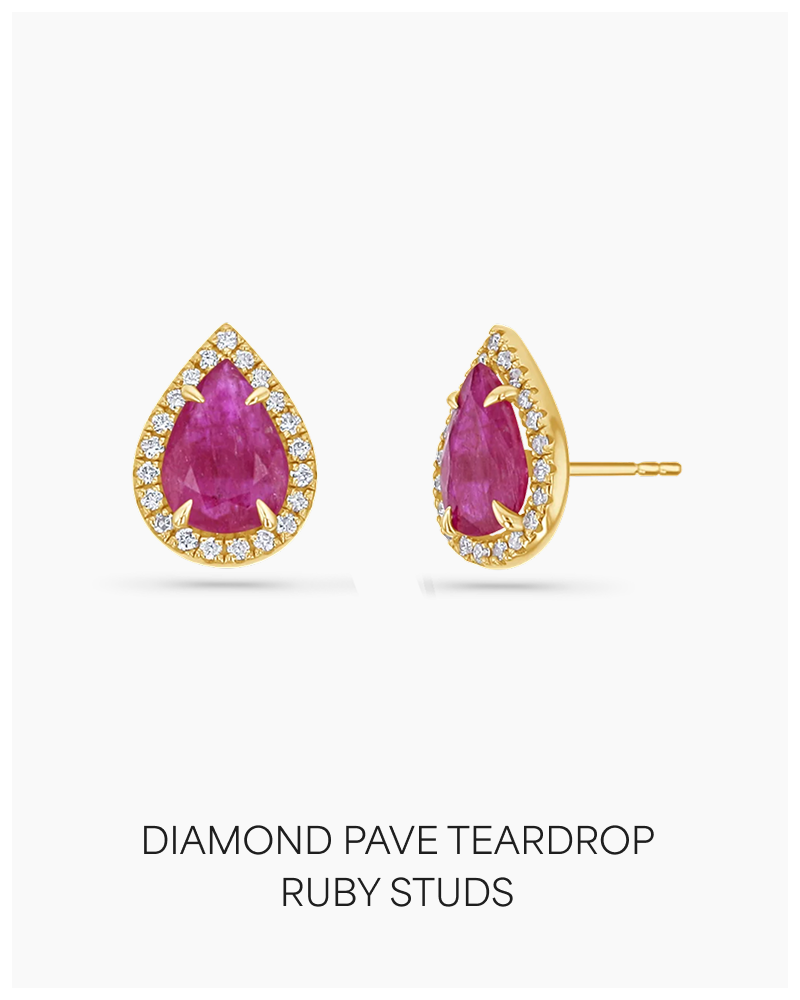 Diamond Pave Teardrop Ruby Studs