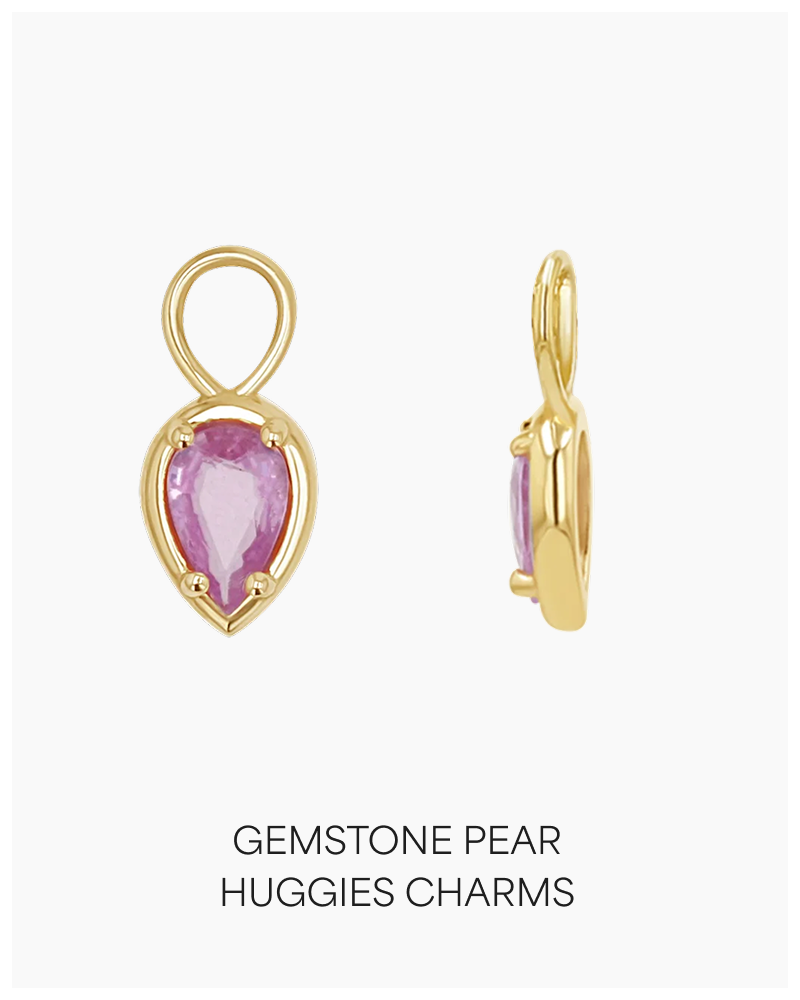 Gemstone Pear Huggies Charms