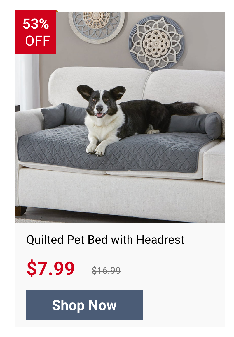 Quilted Pet Bed with Headrest