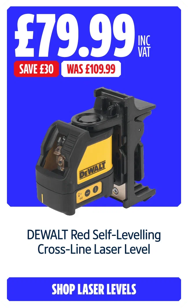 Save £30 on DEWALT Red Self-Levelling Cross-Line Laser Level. Now £79.99 Inc Vat Was £109.99. Shop laser levels