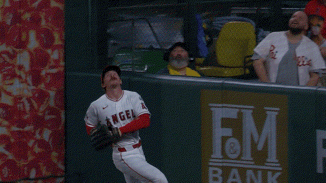 An animated gif of Wade Meckler robbing a home run