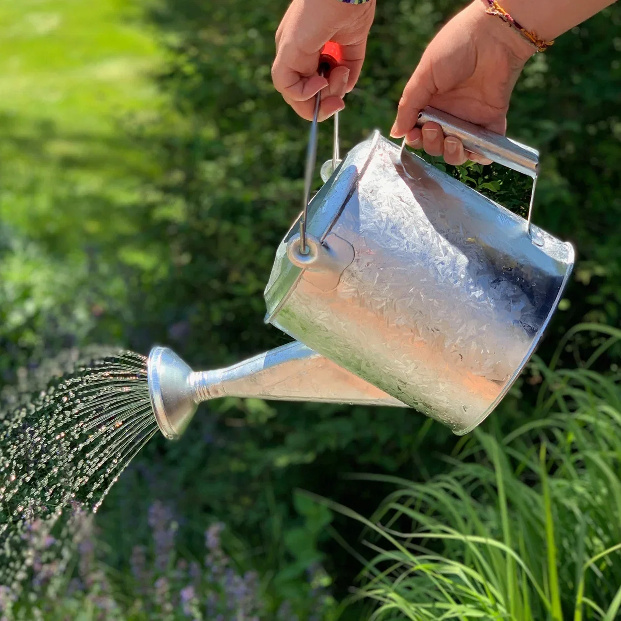 Image of Galvanized 1.5 Gallon Watering Can with Wooden Handle