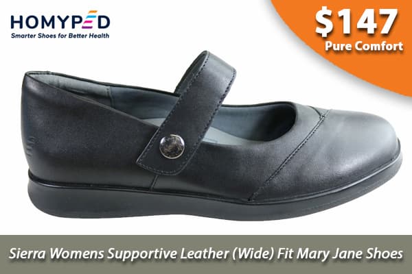 Homyped Sierra Womens Supportive Leather Wide Fit Mary Jane Shoes