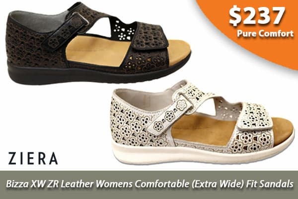 Ziera Bizza XW ZR Leather Womens Comfortable Extra Wide Fit Sandals