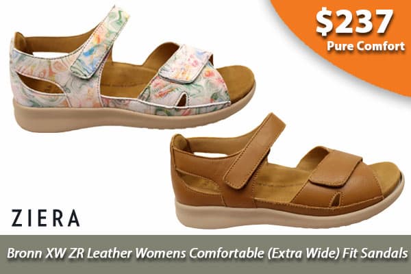 Ziera Bronn XW ZR Leather Womens Comfortable Extra Wide Fit Sandals