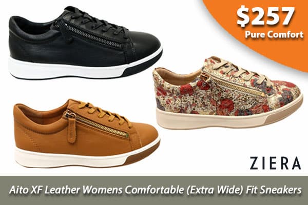 Ziera Aito XF Leather Womens Comfortable Extra Wide Fit Sneakers