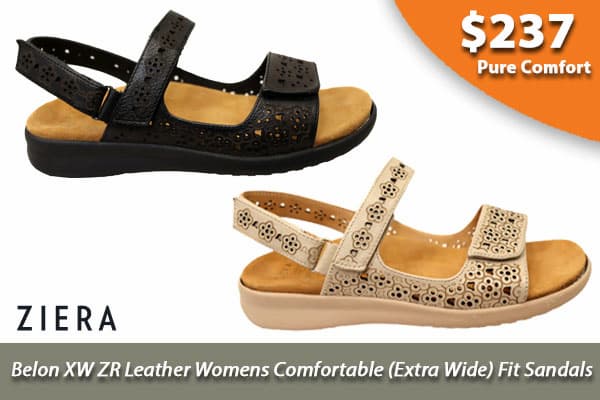 Ziera Belon XW ZR Leather Womens Comfortable Extra Wide Fit Sandals