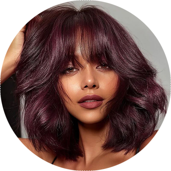 Wear and Go Wigs Trendy 99J Color Short Wavy Bob Wigs with Bangs Human Hair Wigs
