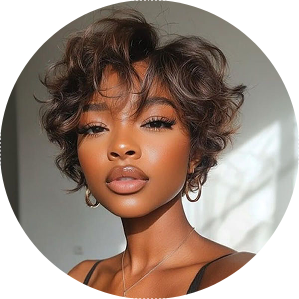 Wear and Go Wigs Pixie Cut Brown Waves Short Wigs For Black Women Glueless Human Hair Wigs