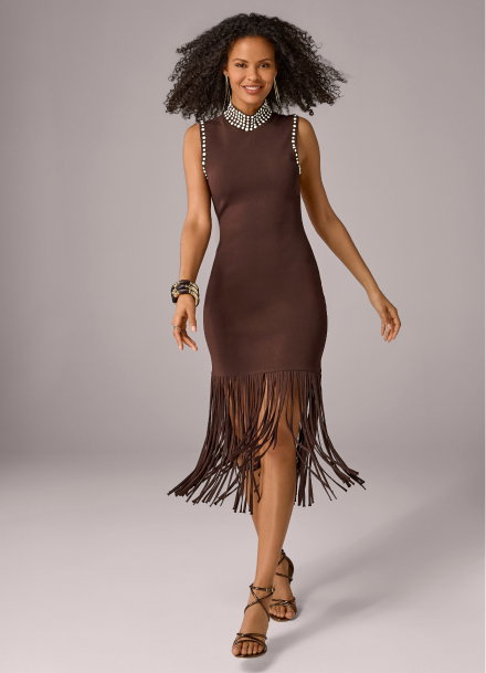 Pearl Embellished Fringe Dress
