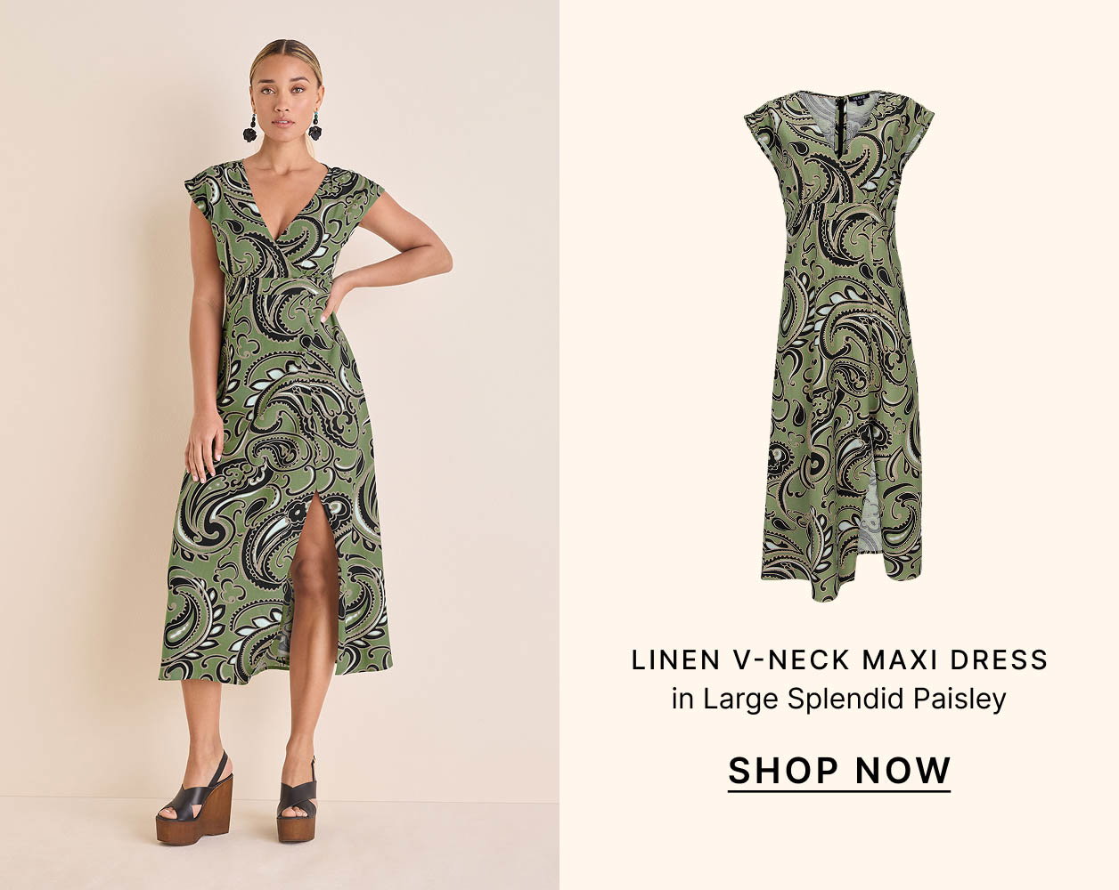 Linen V-Neck Maxi Dress