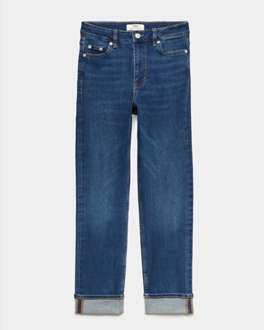 Harper High Waisted Cigarette Cropped Jeans in Medium Indigo