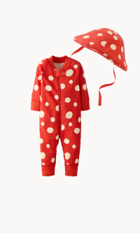 Mushroom Dots on Red Ember Halloween Costume HannaJams™ Sleeper + Hat