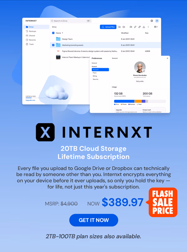 Internxt Cloud Storage Lifetime Subscription: 2TB to 100TB Plans