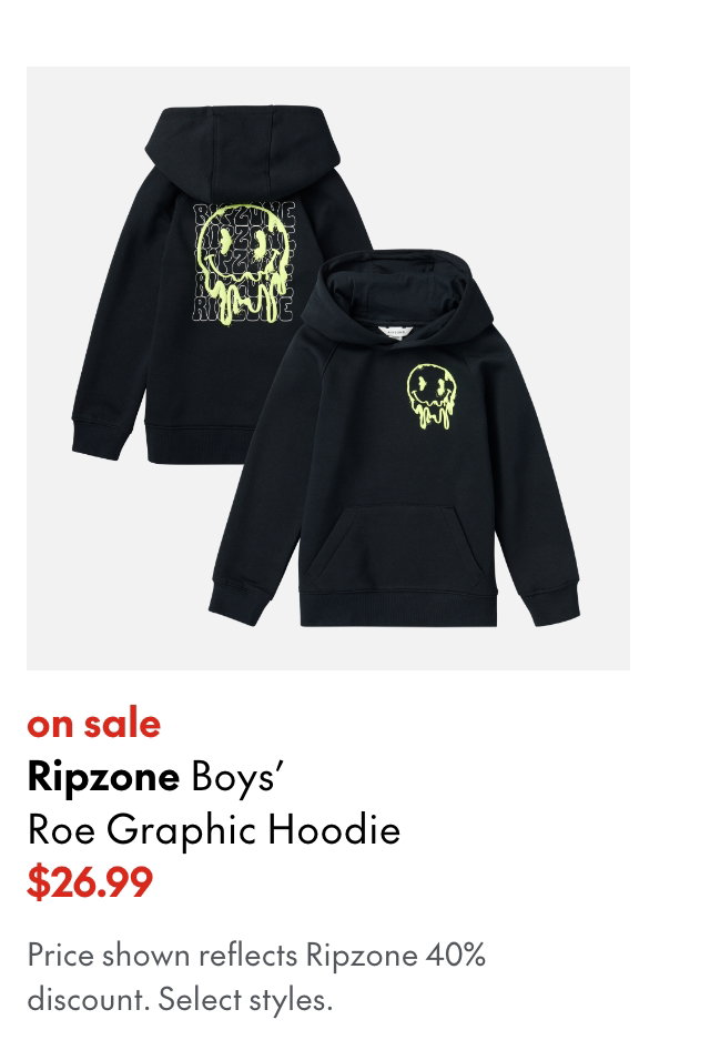 Ripzone Boys' Roe Graphic Hoodie
sale
26.99
Price shown reflects Ripzone 40% off discount.