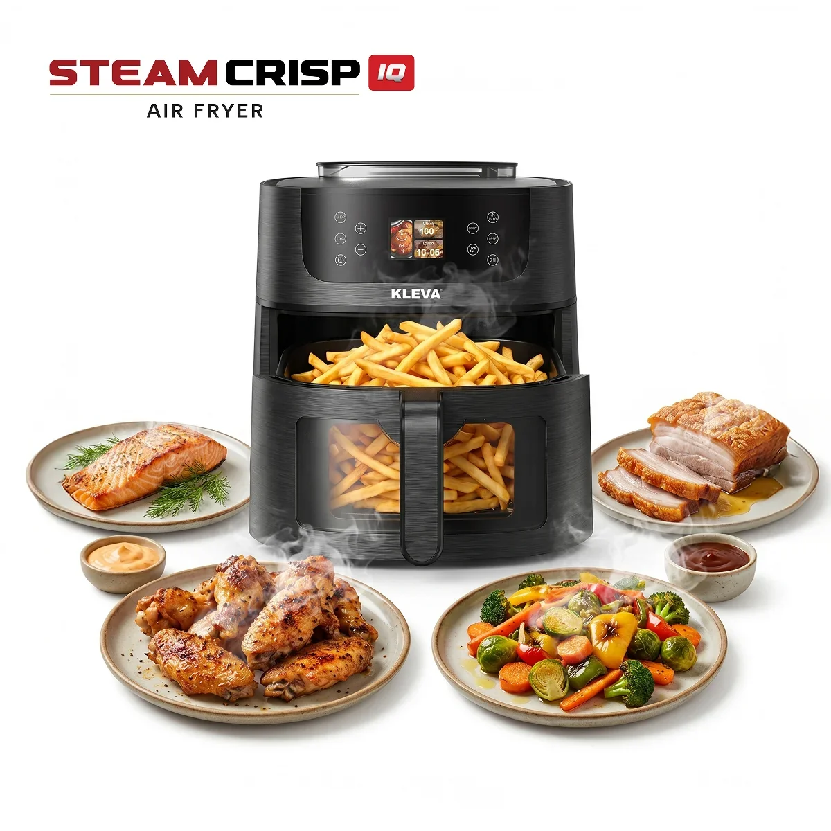 Image of KLEVA® SteamCrisp IQ Steam Air Fryer with AI Food Detection Camera 8L