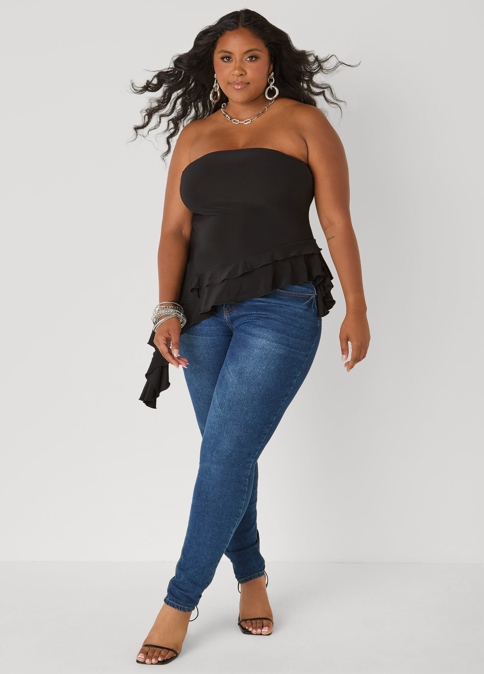 Asymmetric Ruffle Tube Top