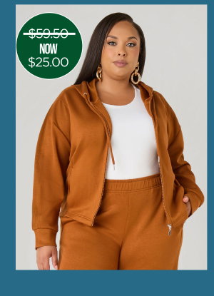 Ribbed Panel Zip Front Hoodie