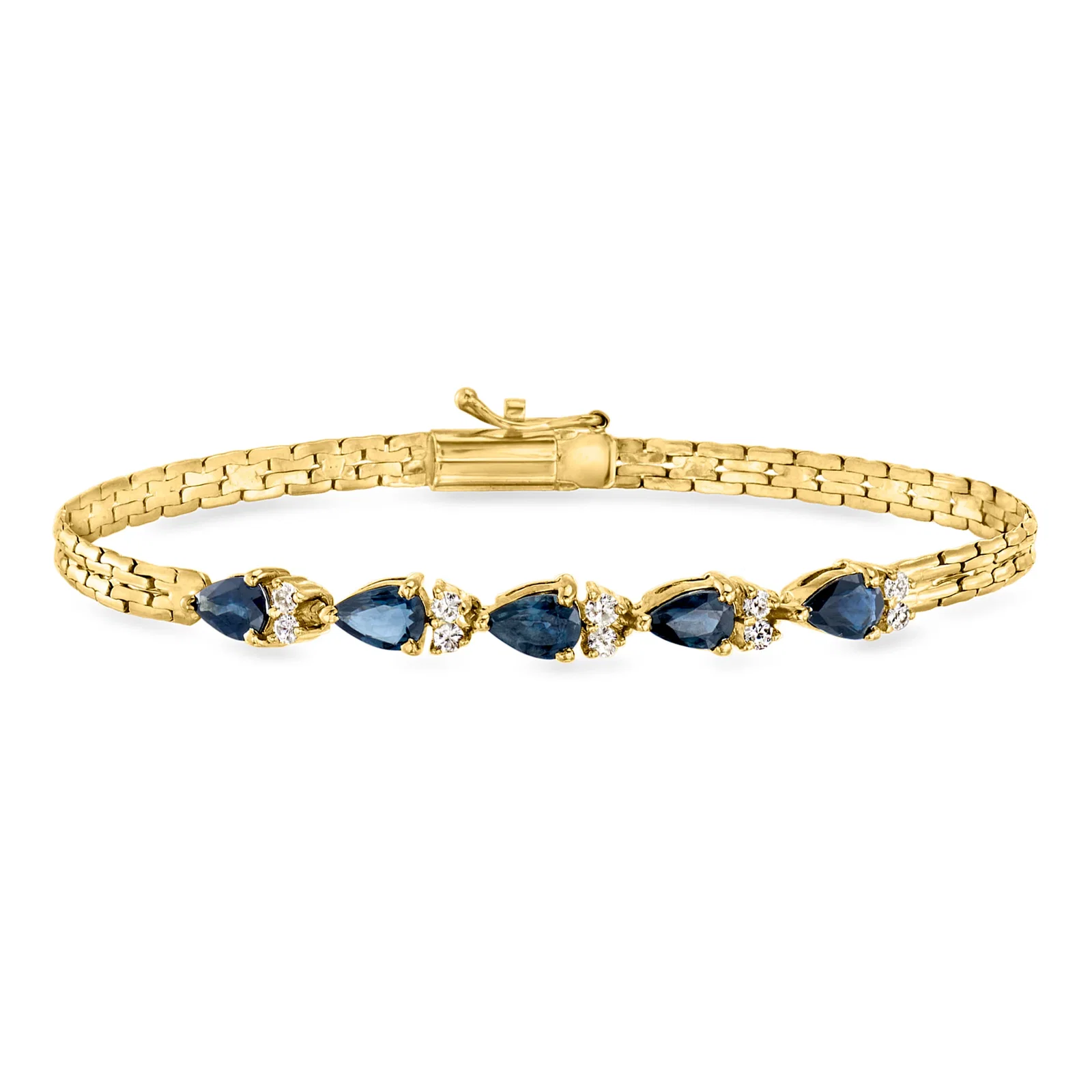 Image of C. 1990 Vintage 2.25 ct. t.w. Sapphire and .30 ct. t.w. Diamond Bracelet in 14kt Yellow Gold. 6.5"
