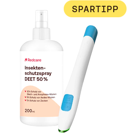 Redcare Insektenschutzspray DEET 50 % und Insektenstichheiler zum Schutz vor Insekten und zur Behandlung von Insektenstichen.