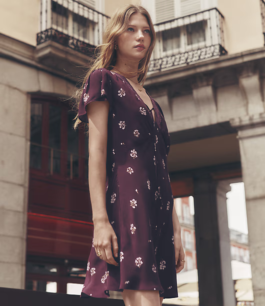 Floral Lace Trim Bias Mini Dress