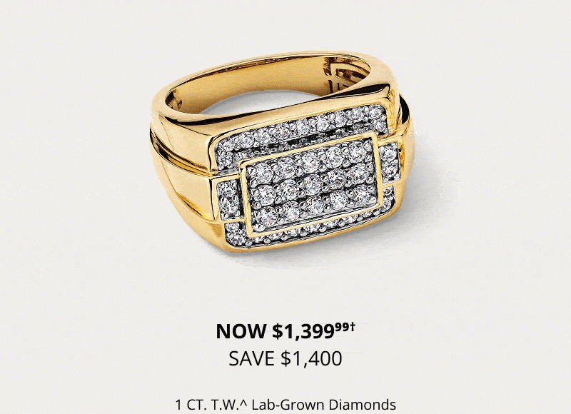 A yellow gold pavé diamond ring. A yellow gold and diamond cross pendant. Yellow gold diamond hoop earrings.