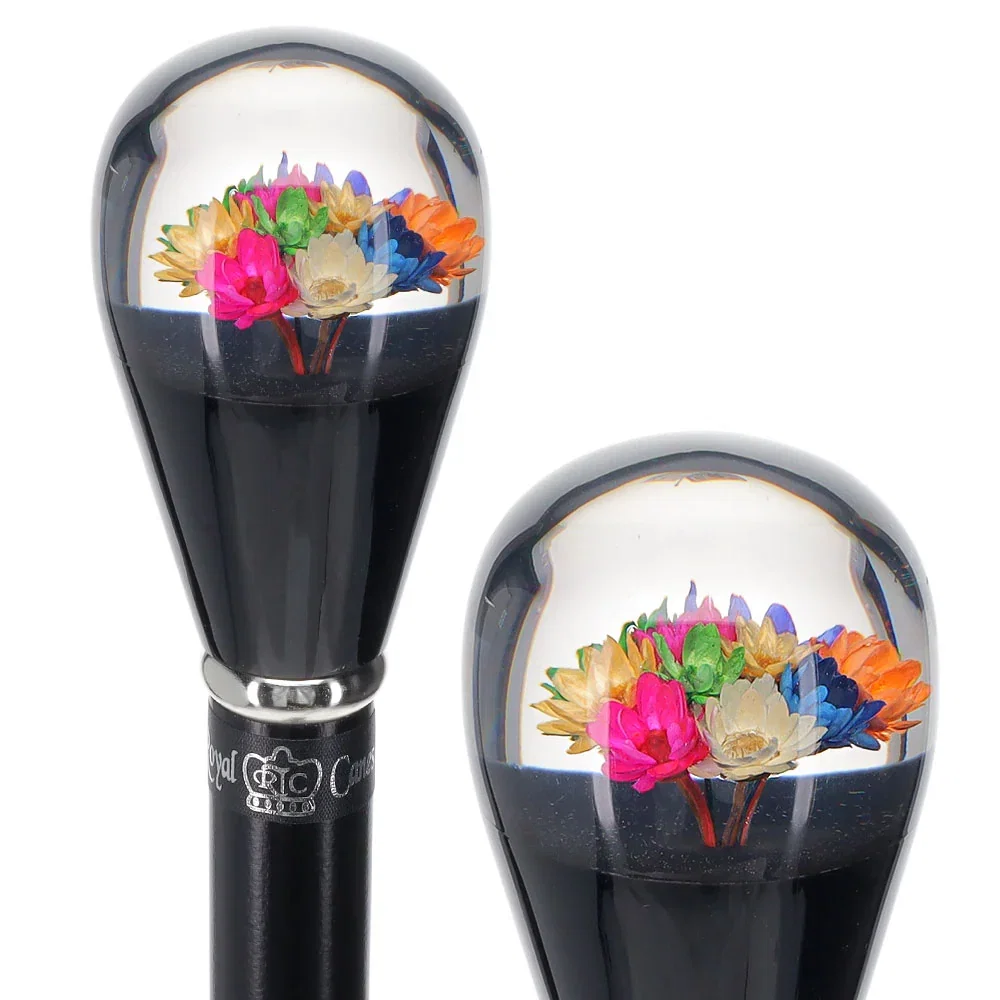 Image of Real Dried Flower Clear Lucite Knob Stick: Beechwood Shaft