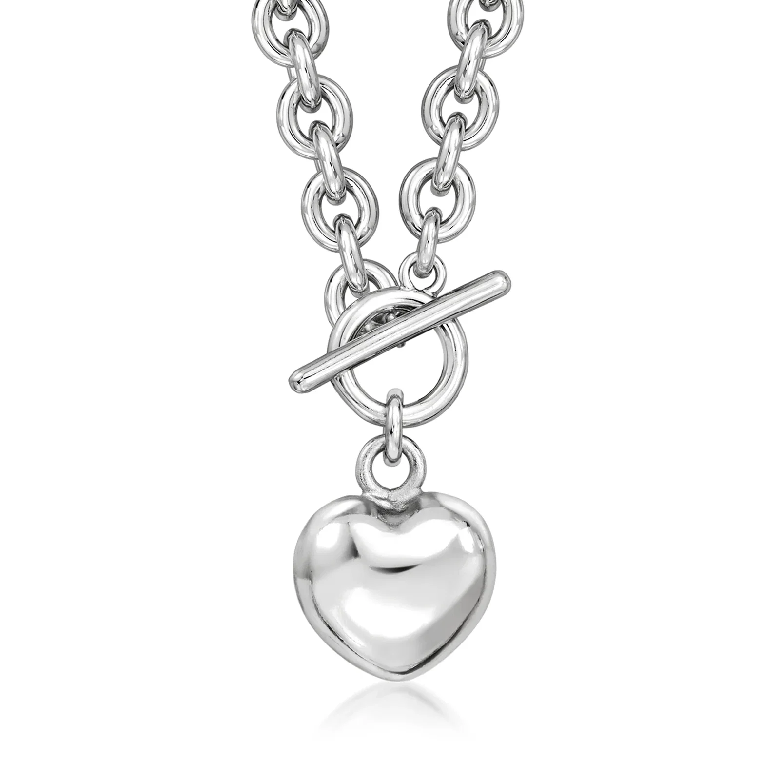 Image of Italian Rhodium-Plated Heart Toggle Necklace