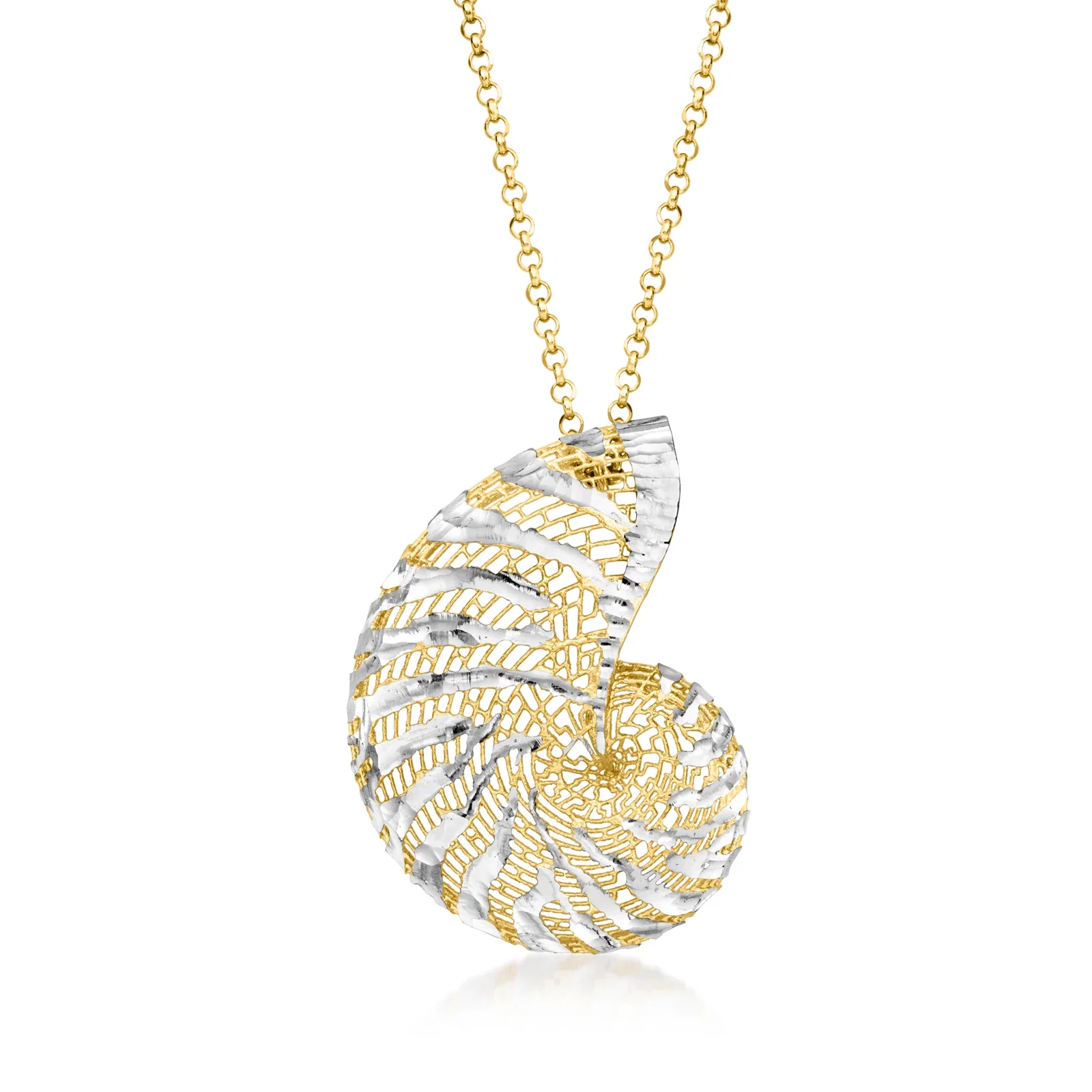 Image of Italian 18kt Gold Over Sterling and Sterling Silver Seashell Necklace. 18"