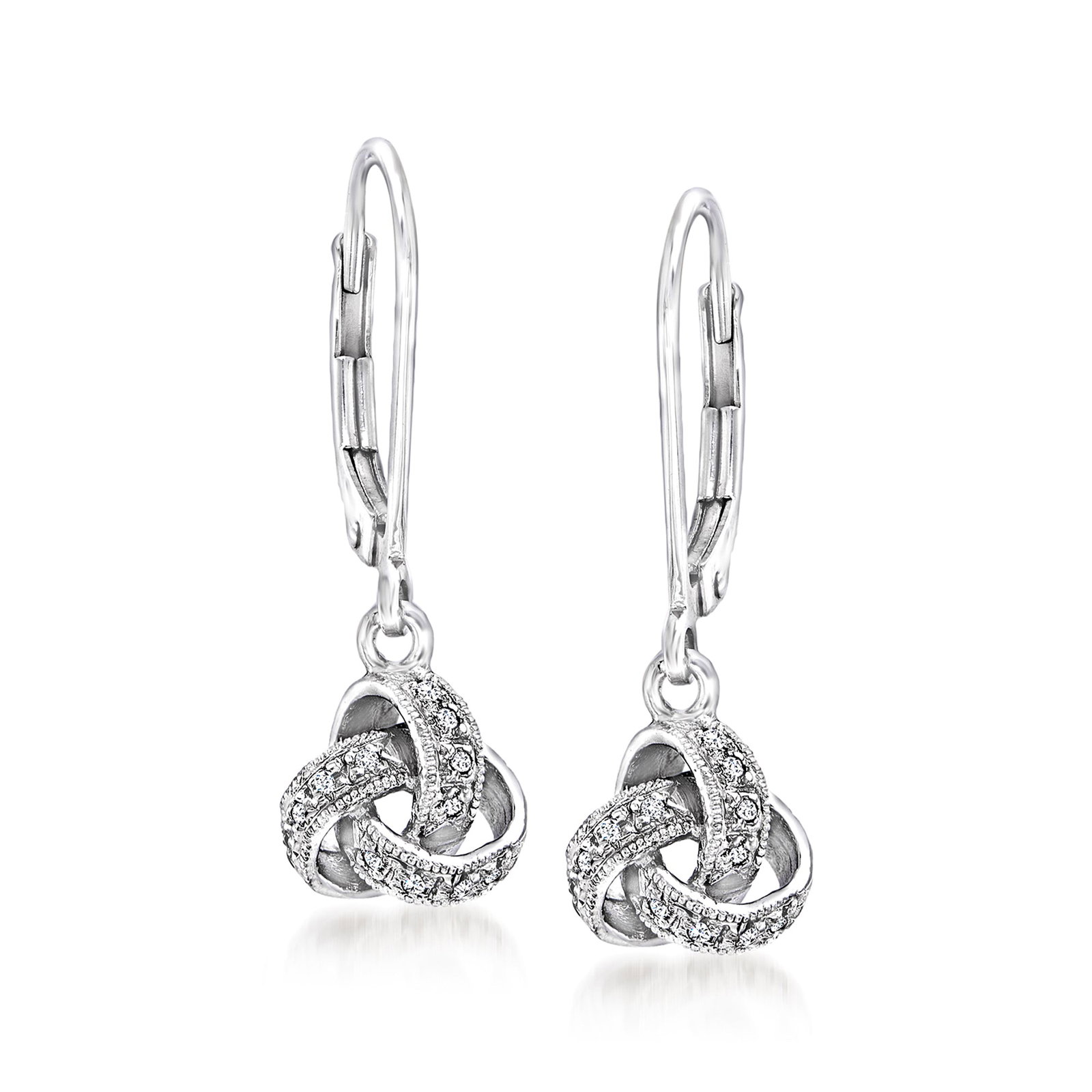 Shop .10 ct. t.w. Diamond Love Knot Drop Earrings in Sterling Silver - Leverback Earrings