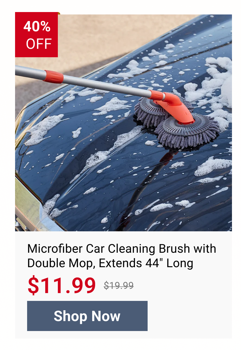 Microfiber Car Cleaning Brush with Double Mop, Extends 44" Long