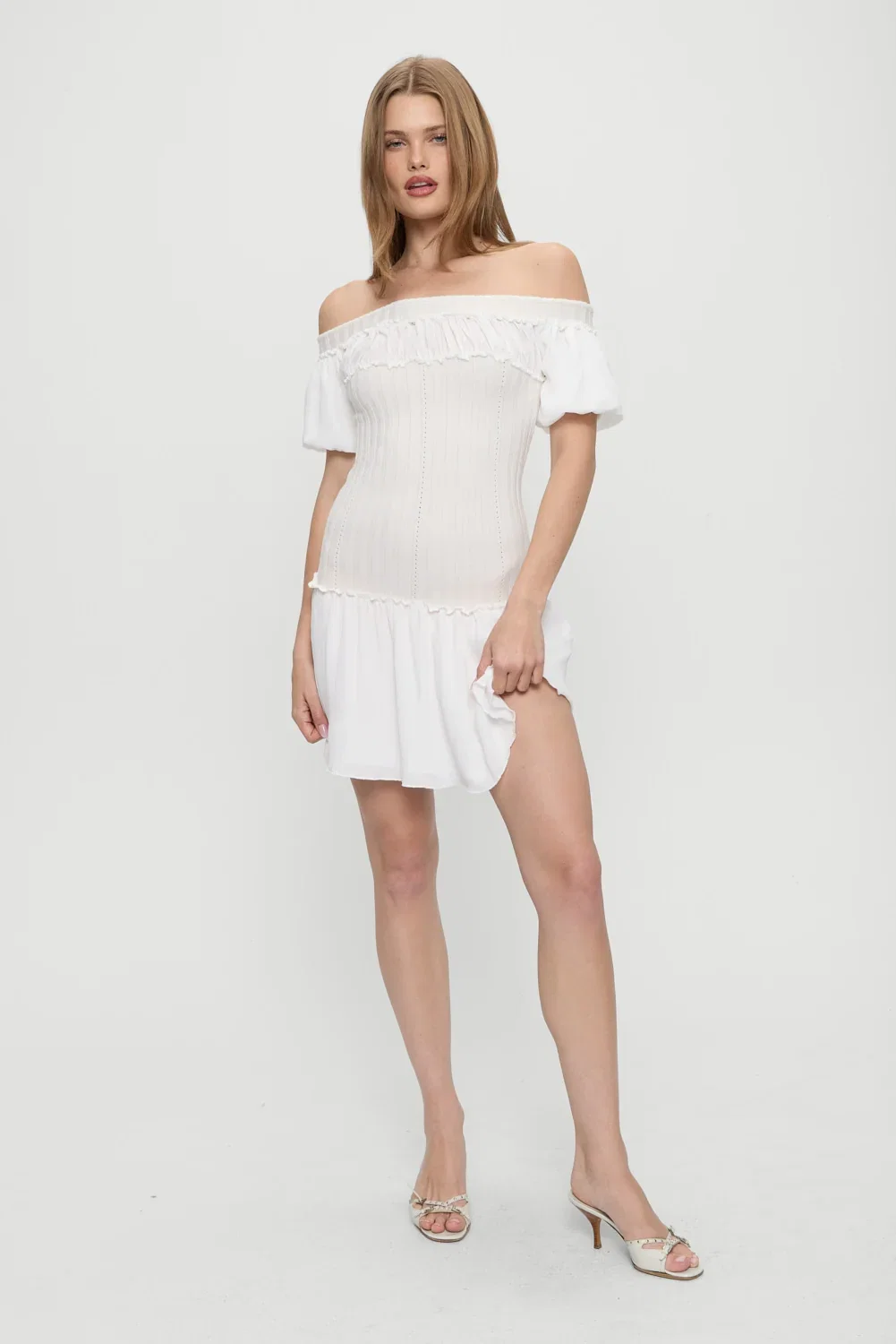 Image of Aura Off The Shoulder Mini Dress - Coconut Cream