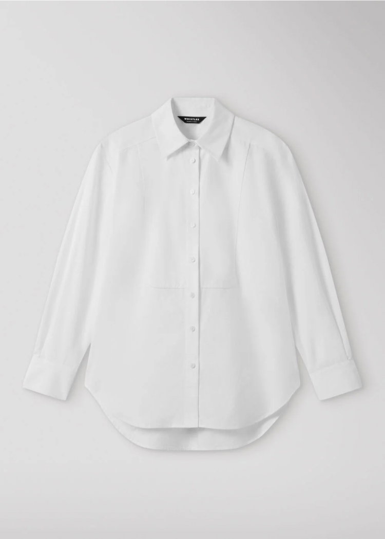 White Bib Detail Cotton Poplin Shirt