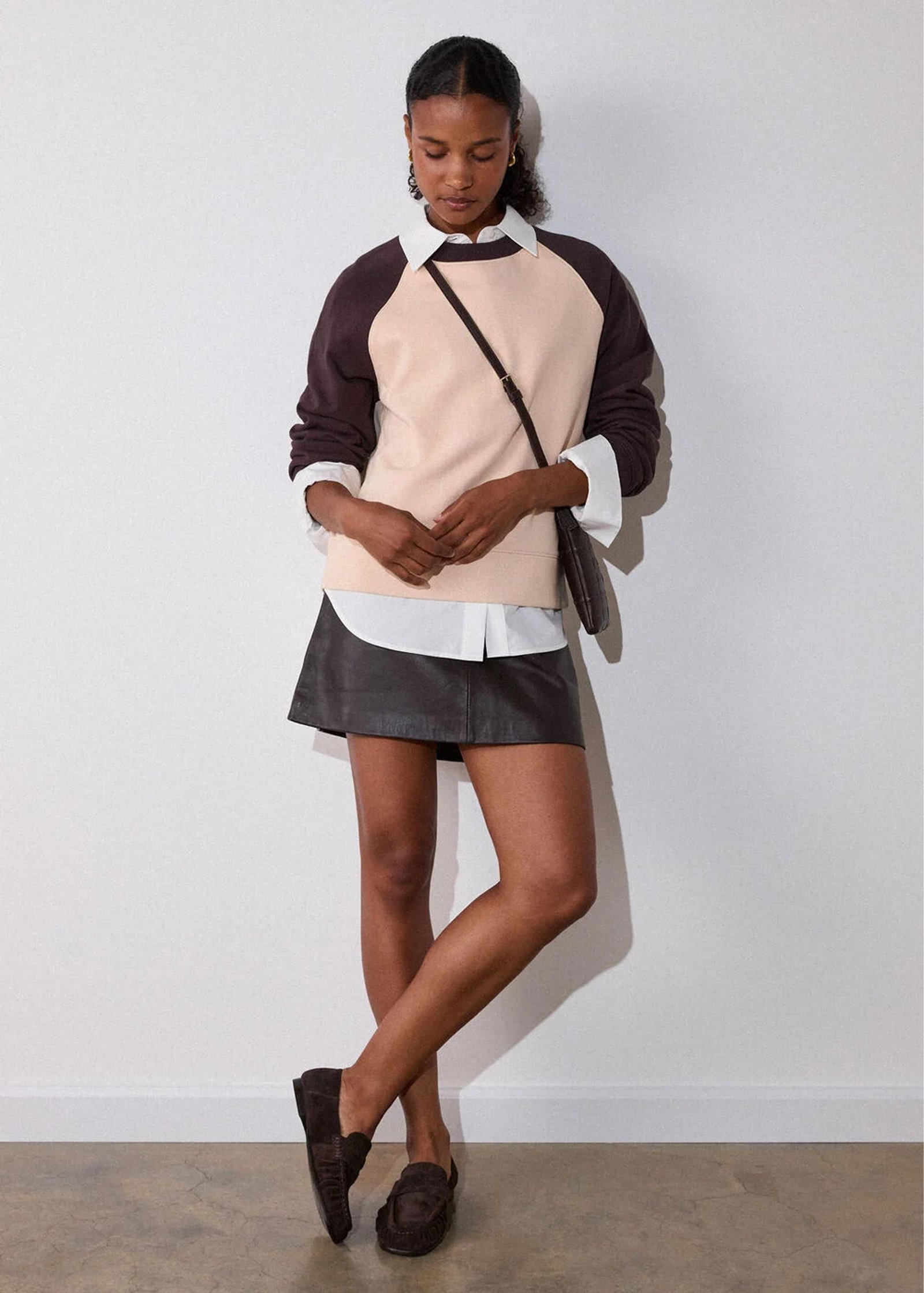Brown Contrast Sleeve Sweat