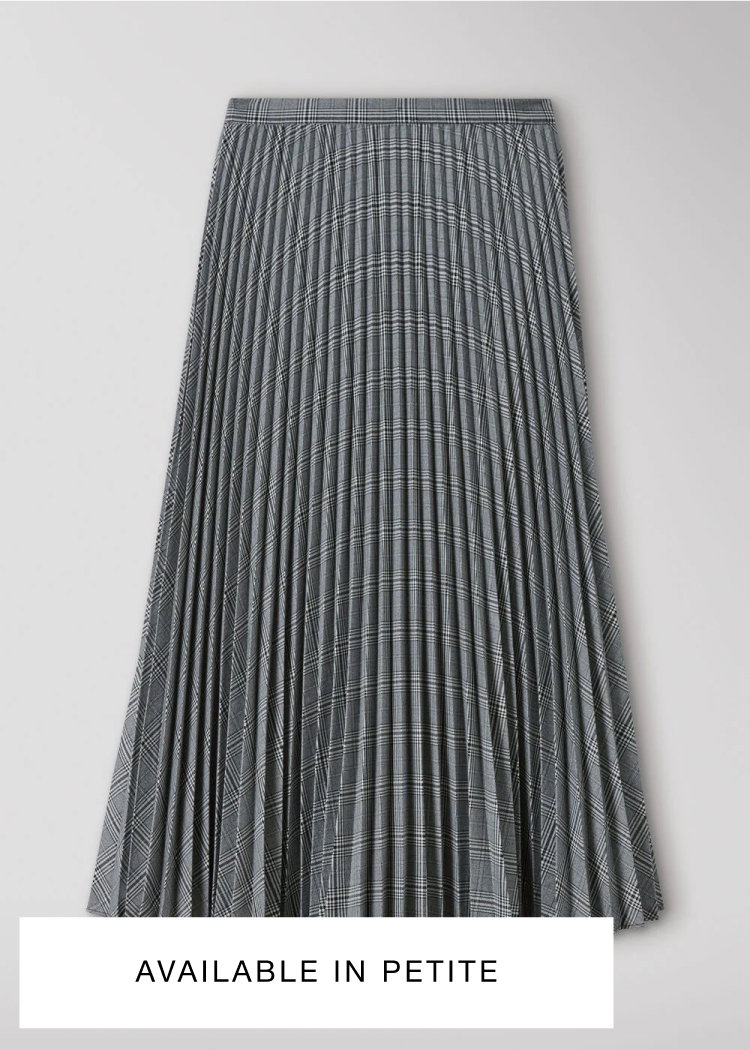 Grey Check Pleated Midi Skirt