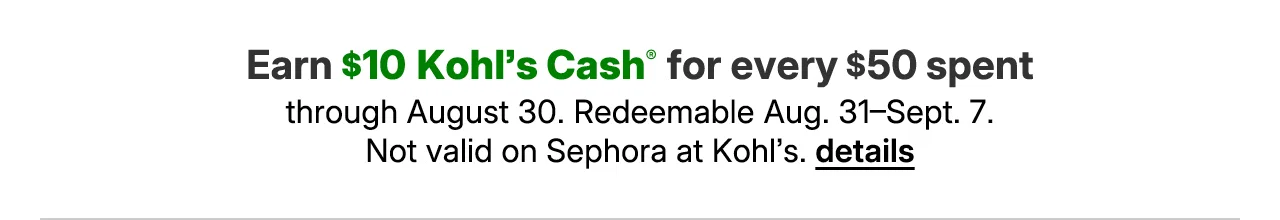 earn $10 kohl's cash for every $50 spent