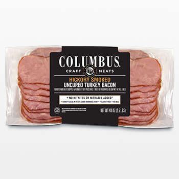 Columbus Uncured Turkey Bacon, Hickory Smoked, Sliced, 2.5 lbs