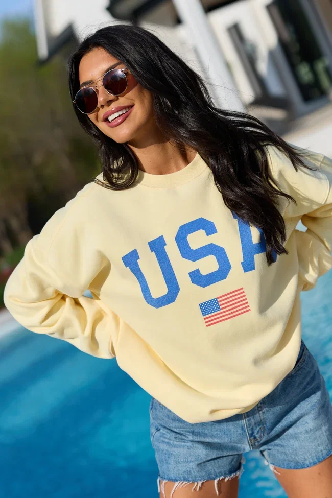 Image of Athletic USA Flag Yellow Graphic Sweatshirt