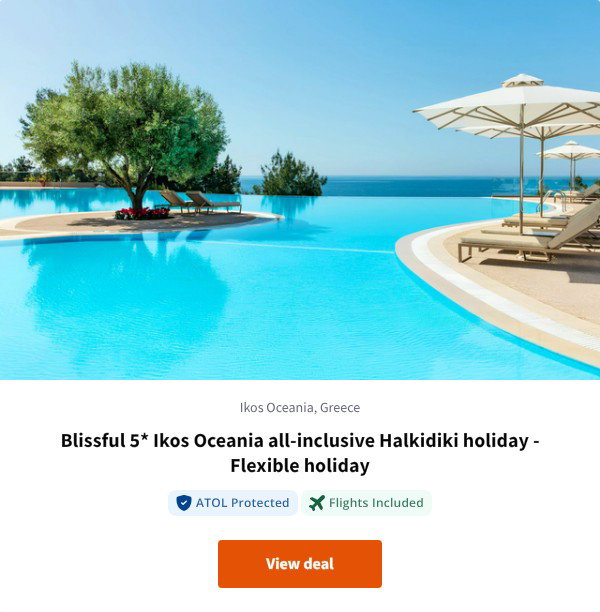 Blissful 5* Ikos Oceania all-inclusive Halkidiki holiday - Flexible holiday