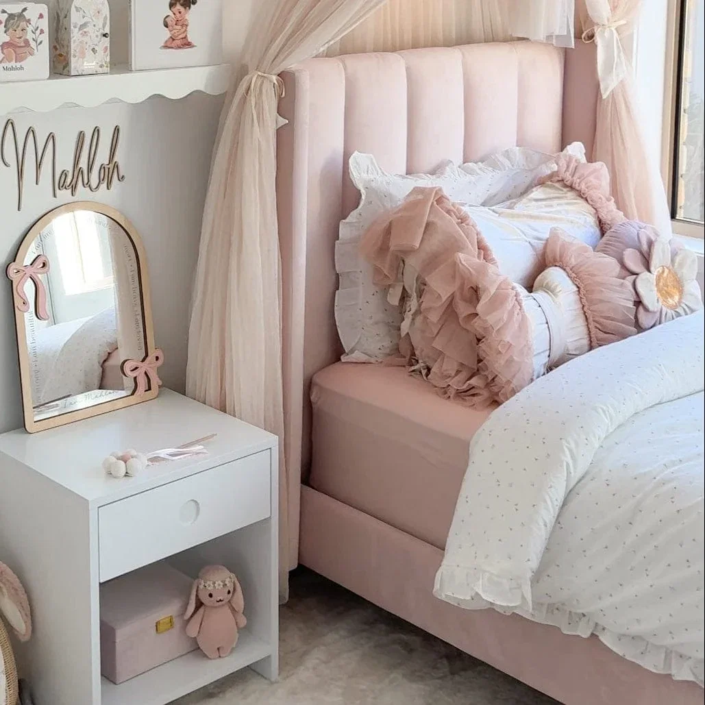 Image of LIBERTY Upholstered Bed Pale Pink Velvet