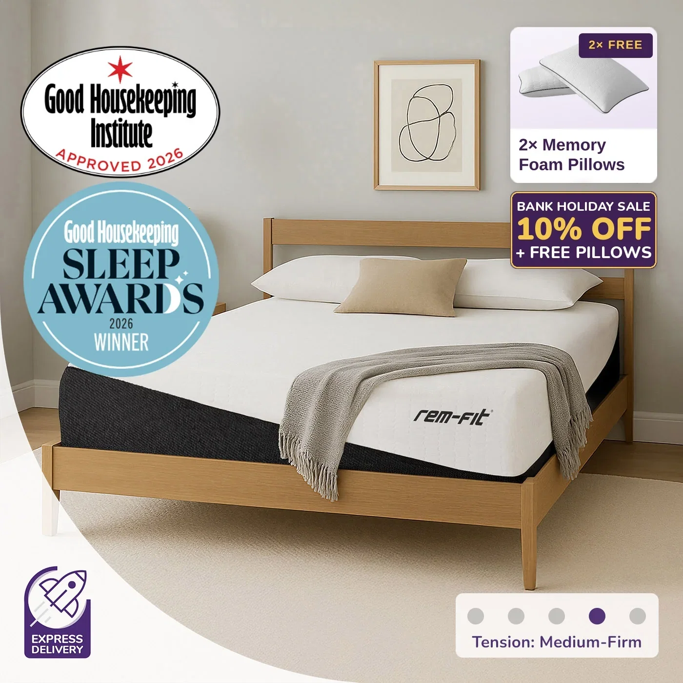 REM-Fit Pocket 1000 Hybrid Mattress - Good Housekeeping Sleep Award winner - Bank Holiday Sale ends Wednesday