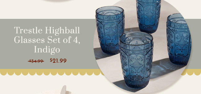 Trestle Highball Glasses Set of 4, Indigo $21.99