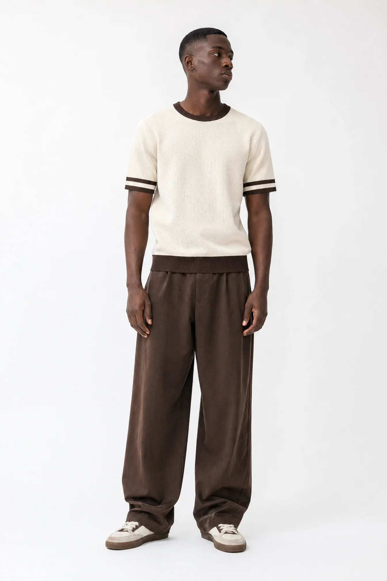 Image of Knit Contrast Hem Shirt