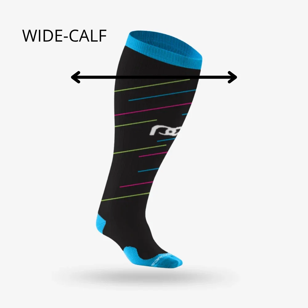 Marathon Wide-Calf, Black with Neon Stripes